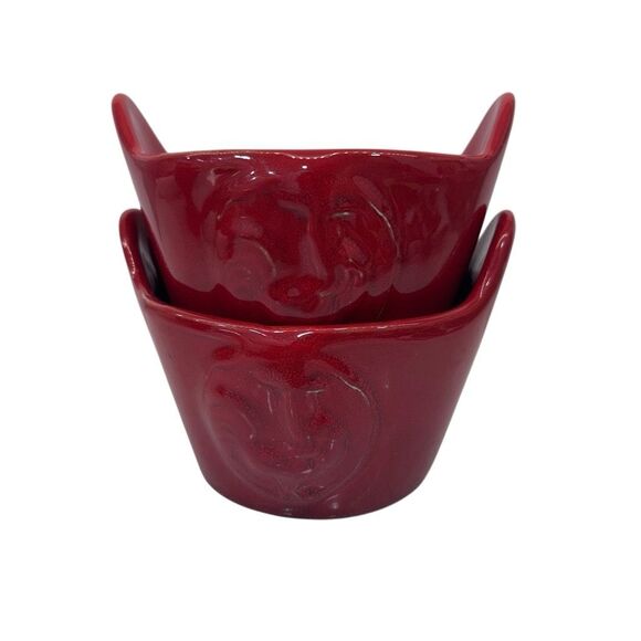 Set Of 2 Vtg Maioliche Jessica Serving Bowl 4"X 4.5" Red Ceramic Made In Italy - Picture 1 of 9